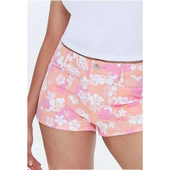 Forever 21 Tropical Floral Print Denim Shorts (27) - Picture 1 of 9